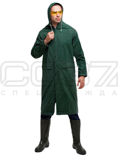 Плащ влагозащитный цв.зелёный тк.нейлон ПВХ