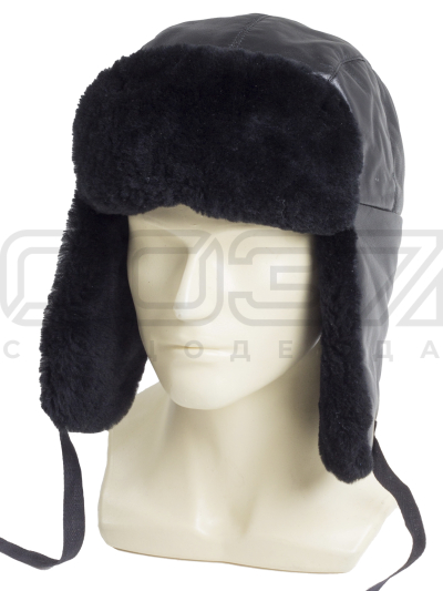 Шапка-ушанка Полюс цв.чёрный тк.нат.кожа 1
